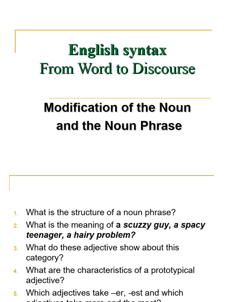 Modification Of Noun And Noun Phrase Pdf Adjective Verb