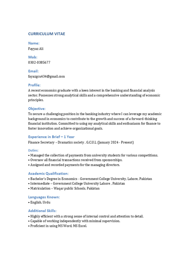 Fayyaz Ali CV | PDF