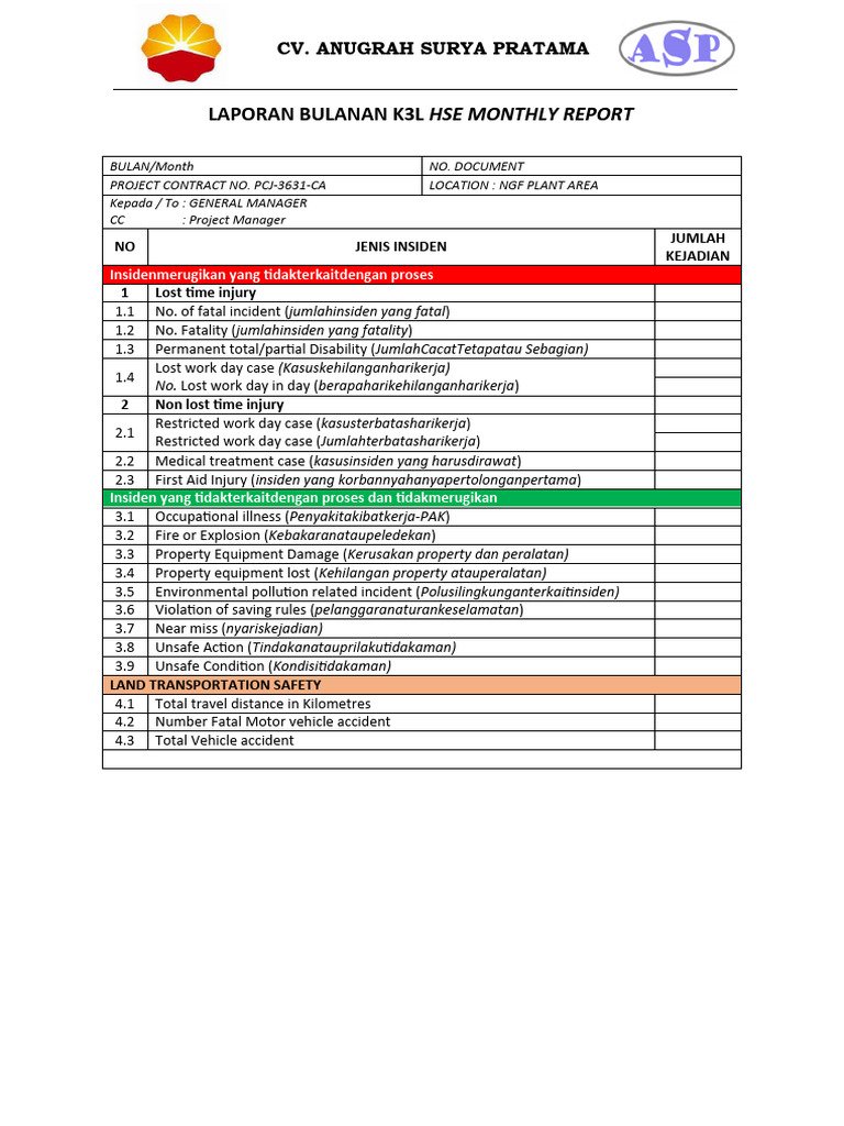 Monthly HSE Performance Report | PDF | Occupational Safety And Health ...