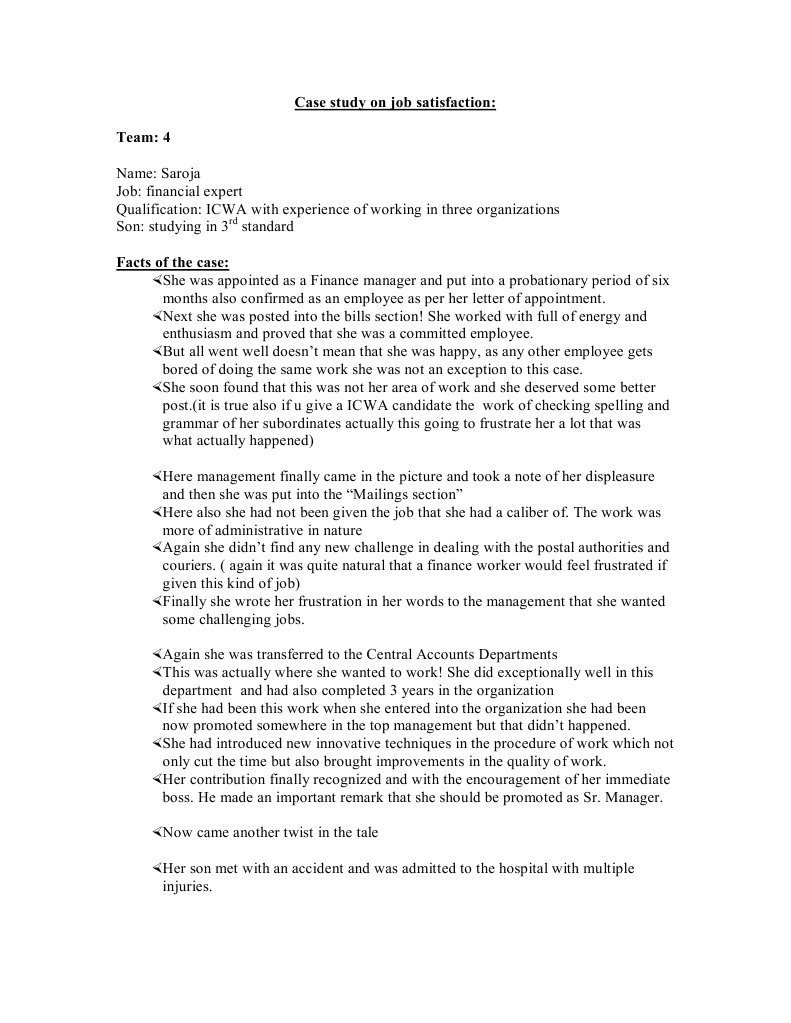 case study on job satisfaction pdf