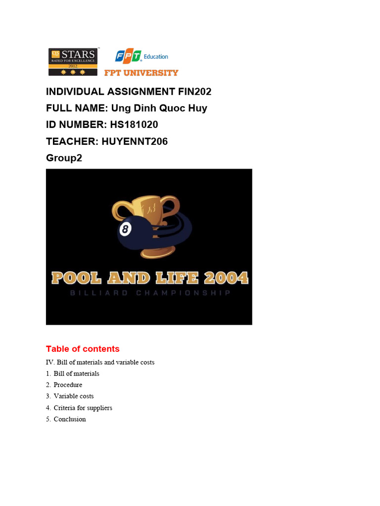 Billiard Rental and Food Service Plan | PDF | Supply Chain | Inventory