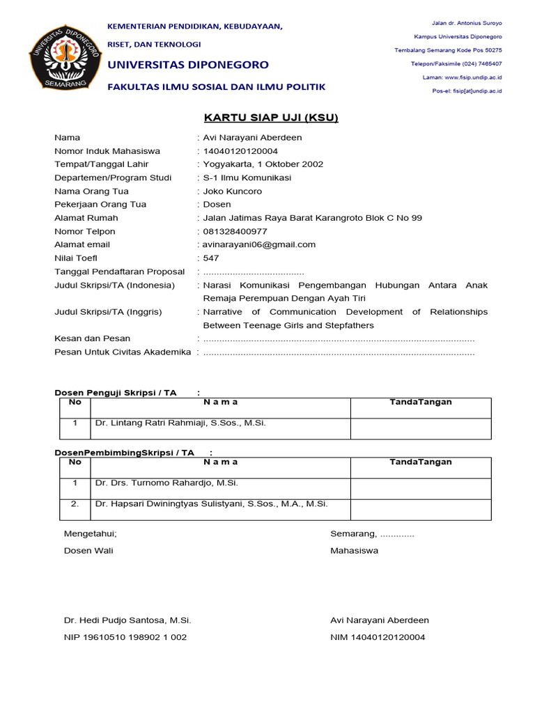 Kartu Siap Ujian (KSU) | PDF