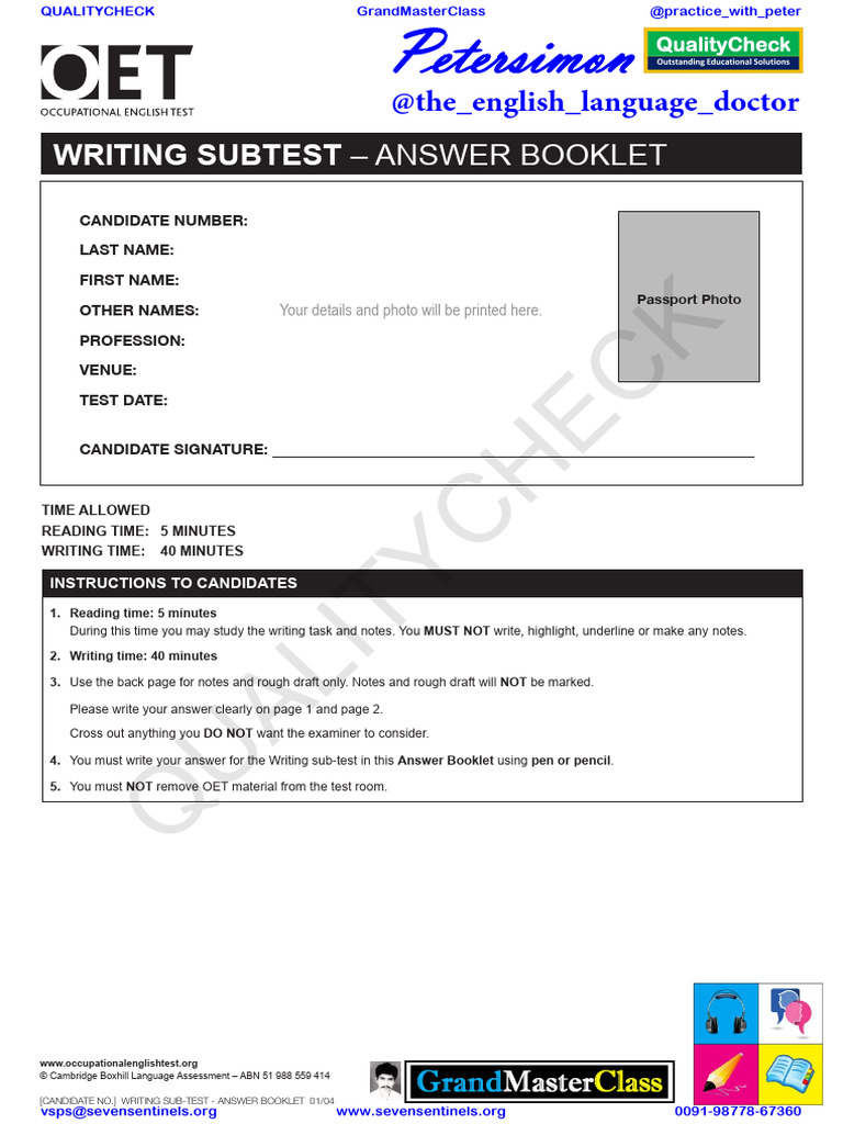 Qualitycheck Oet Writing Answer Sheets | PDF