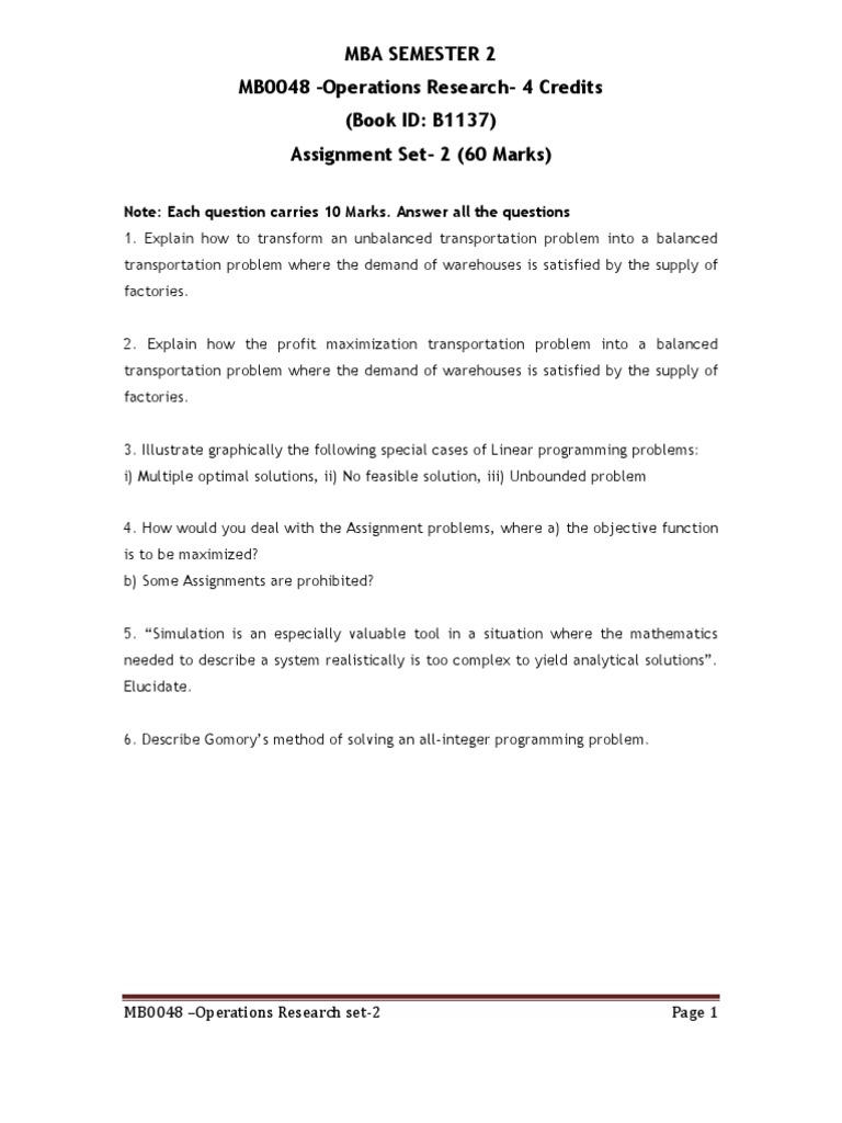 Mba Semester 2 MB0048 - Operations Research-4 Credits (Book ID: B1137 ...