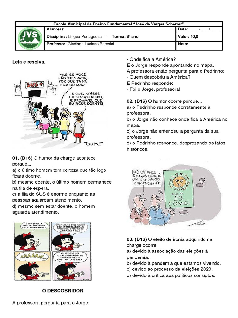 Exercícios de Português para 8º Ano | PDF