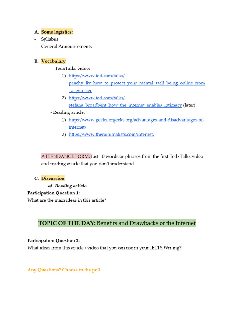 Internet Benefits and Drawbacks Discussion | PDF
