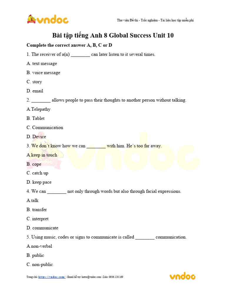 Bài Tập Tiếng Anh 8 Unit 10 | PDF | Nonverbal Communication | Communication