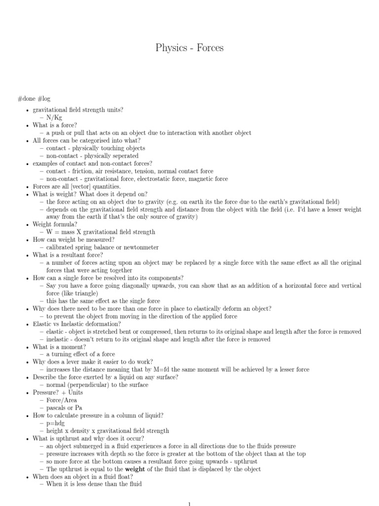 Physics Forces Pdf Force Buoyancy