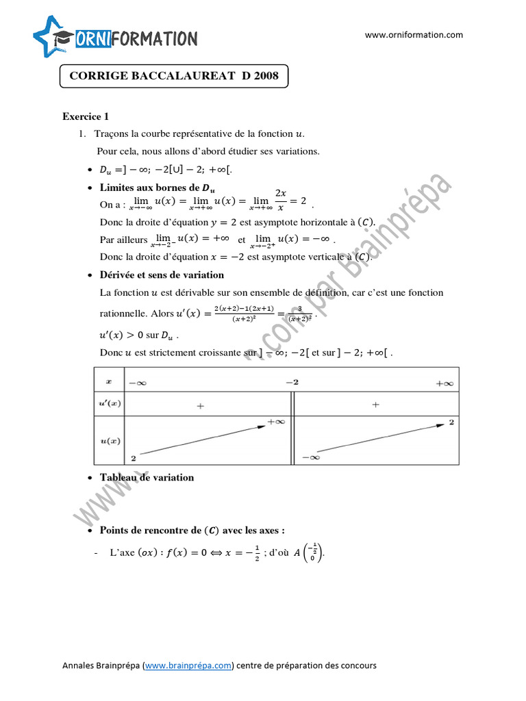 Correction Bac 2008 Maths S2 | PDF | Limite (mathématiques) | Asymptote