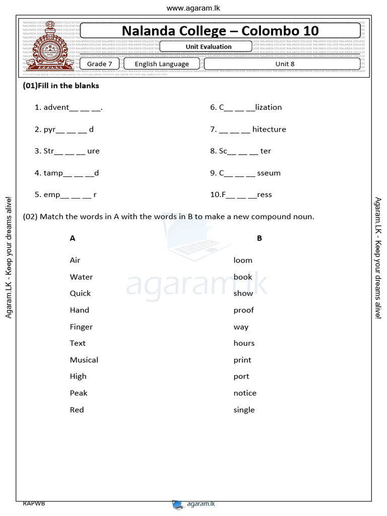 Nalanda College Grade 7 English Unit | PDF | Linguistic Typology ...