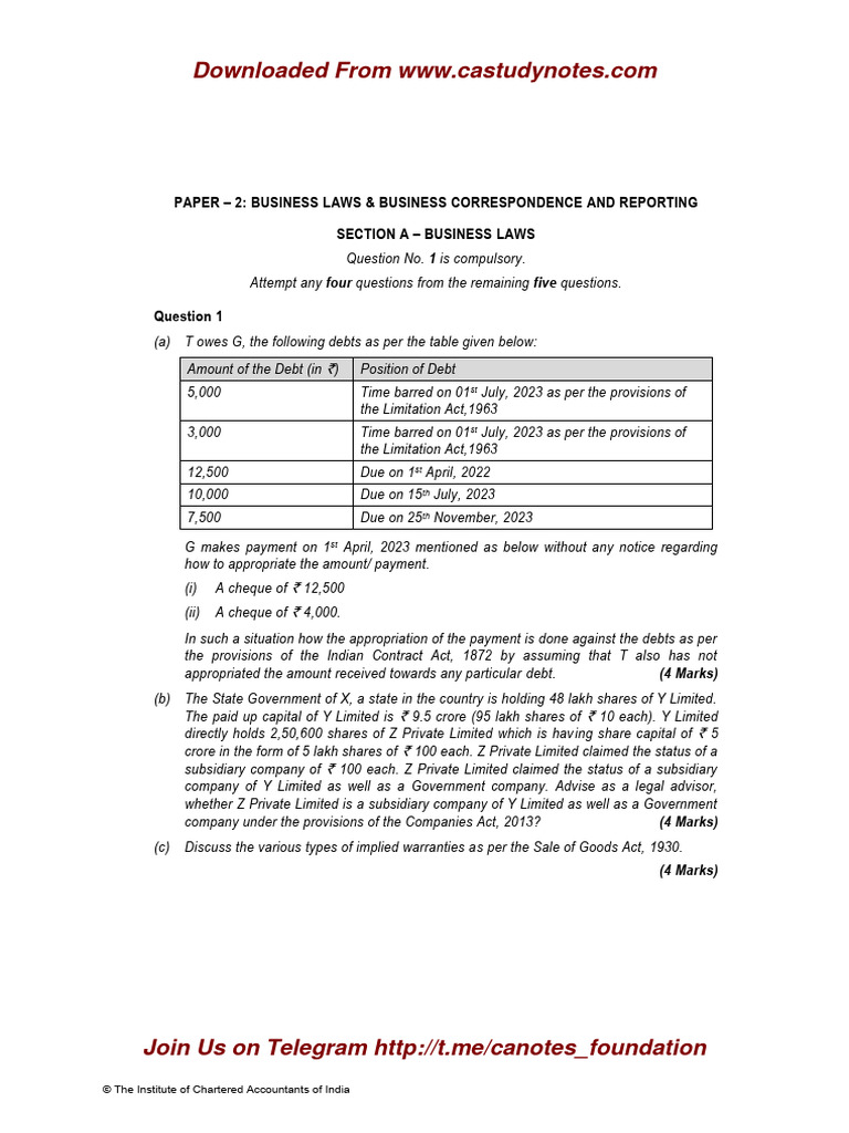 Ca Foundation Law Bcr Suggested Ans Dec 2023 Castudynotes Com Pdf