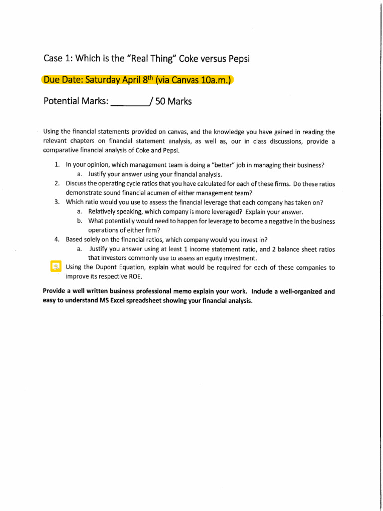 Case 1 Coke V Pepsi (With Finl STMTS) SPR 24 | PDF