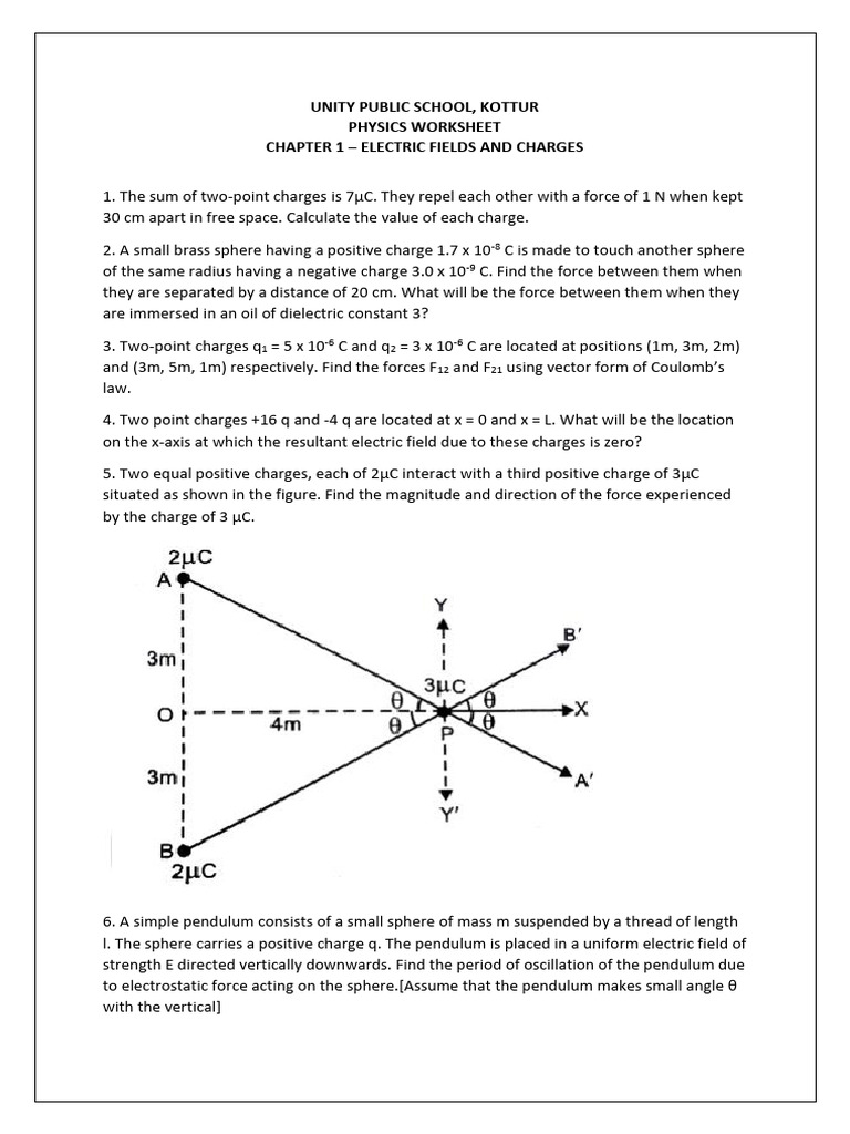 Electric Fields & Charges Worksheet | PDF | Electric Field | Force