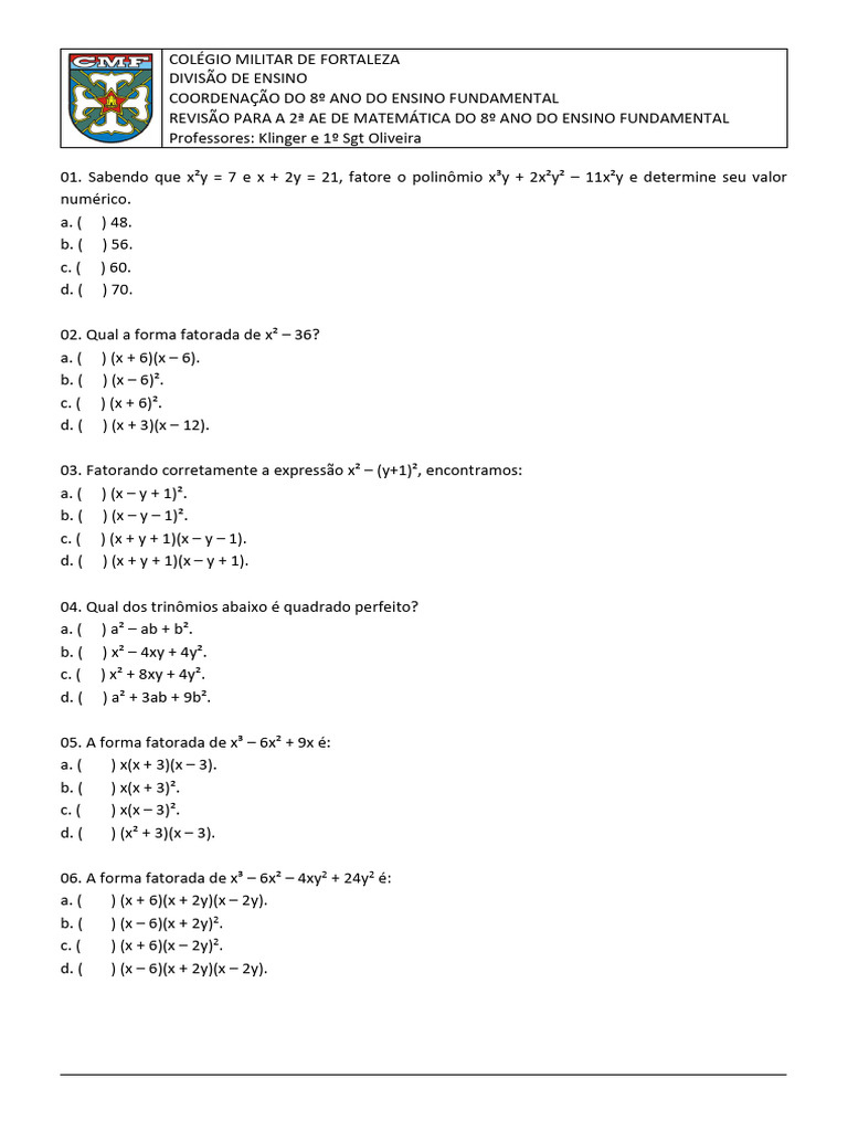 Exerc cios de revis o para a 2 ae download gr tis pdf tri ngulo