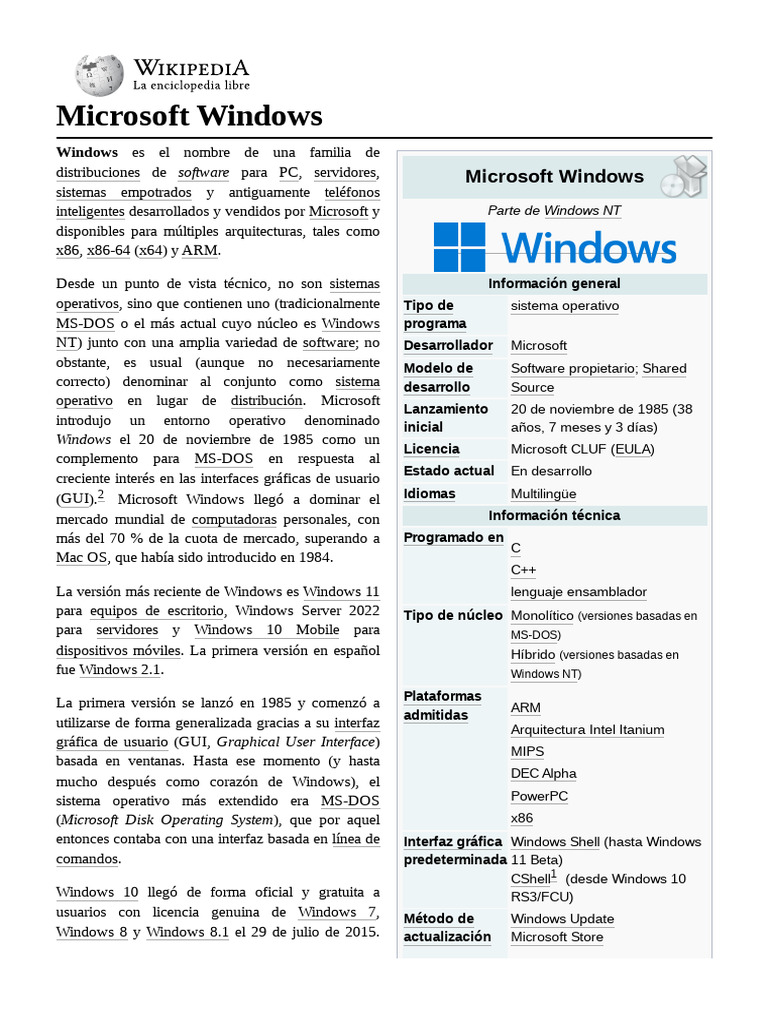 Línea de tiempo de Microsoft Windows | PDF | Microsoft Windows | Windows 10