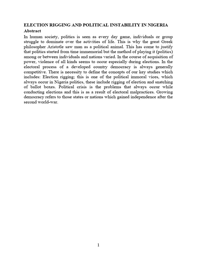 Election Rigging And Political Instability In Nigeria Pdf Elections