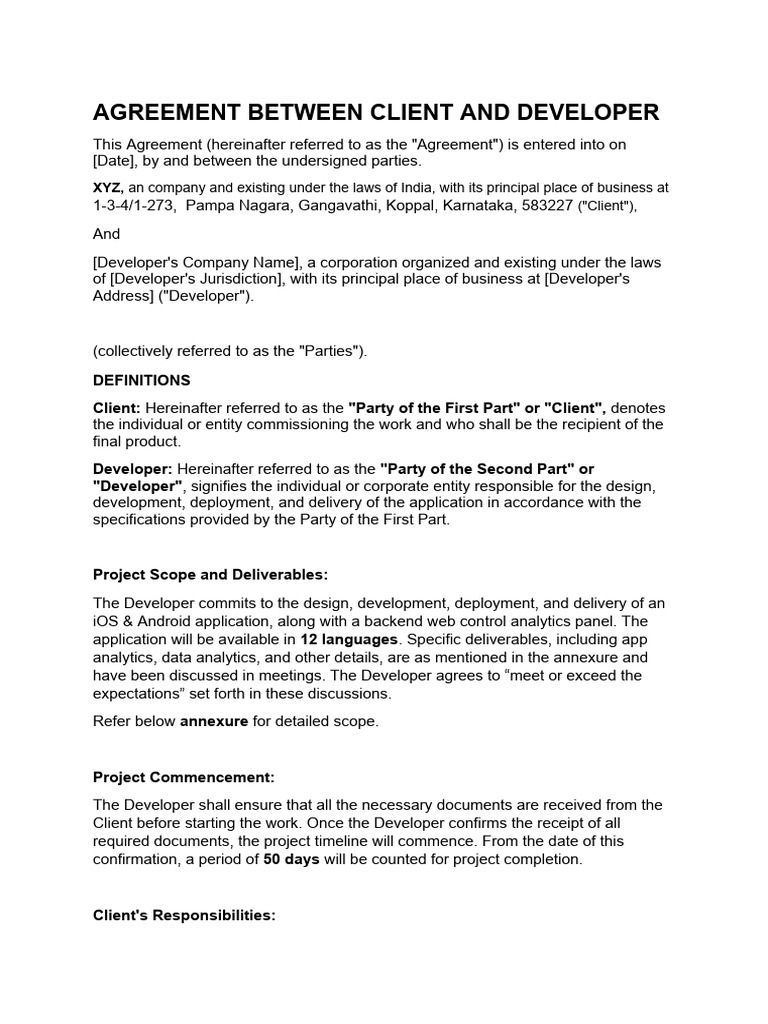 App development agreement between client and developer pdf non