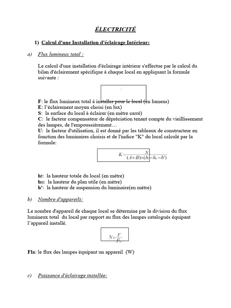 Note de Calcul Electricité FIN | PDF | Courant électrique | Puissance ...