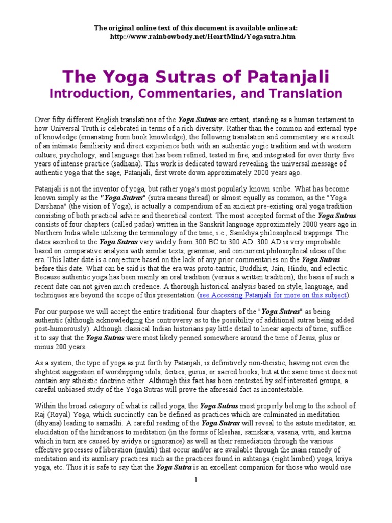 Yoga Sutras | PDF | Yoga Sutras Of Patanjali | Yoga