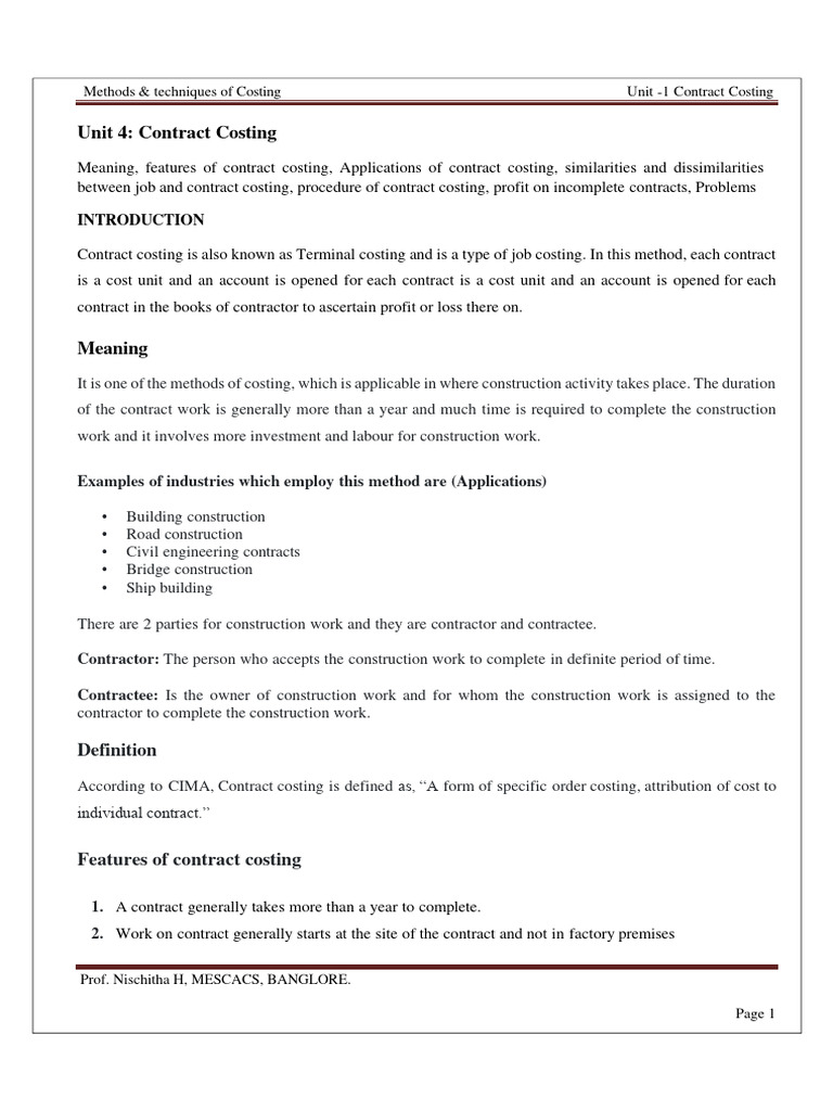 Overview of Contract Costing Features | PDF | Debits And Credits | Prices