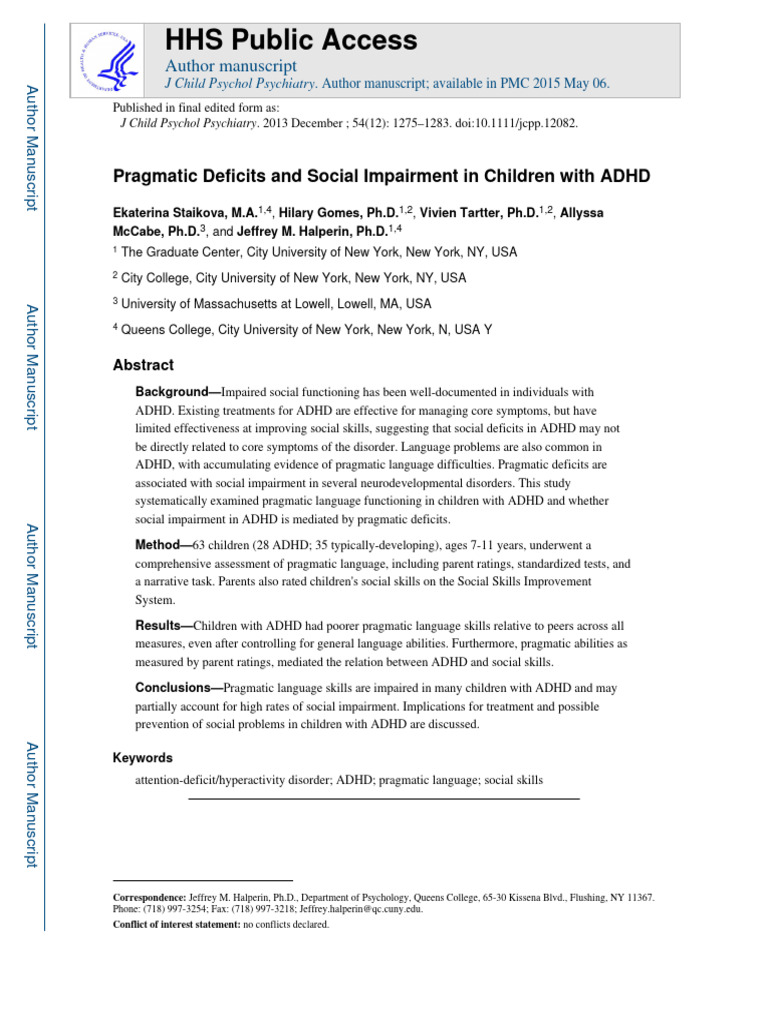 Pragmatic Deficits in ADHD Children | PDF | Attention Deficit ...