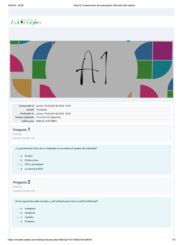 Área 6 - Cuestionario de Evaluación - Revisión Del Intento | Descargar ...