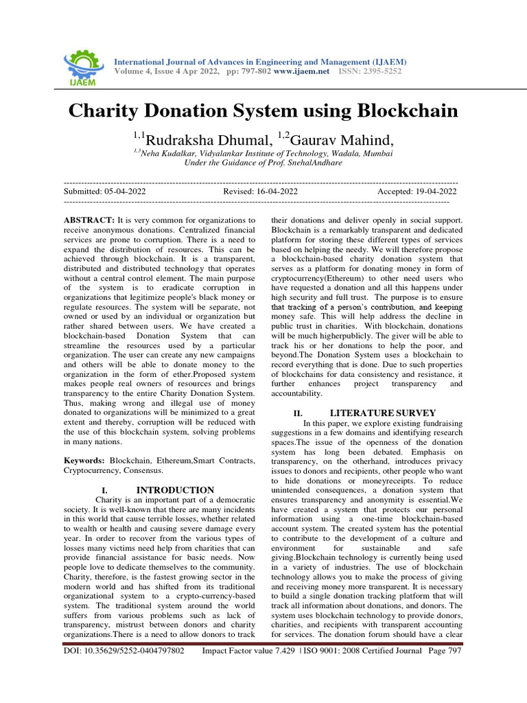 Blockchain for Transparent Charity Donations | PDF | Computer Science ...