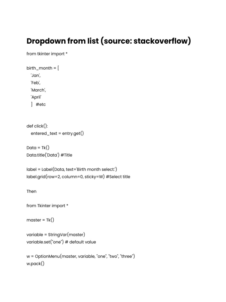 Tkinter OptionMenu Examples | PDF | Software Engineering | Computing