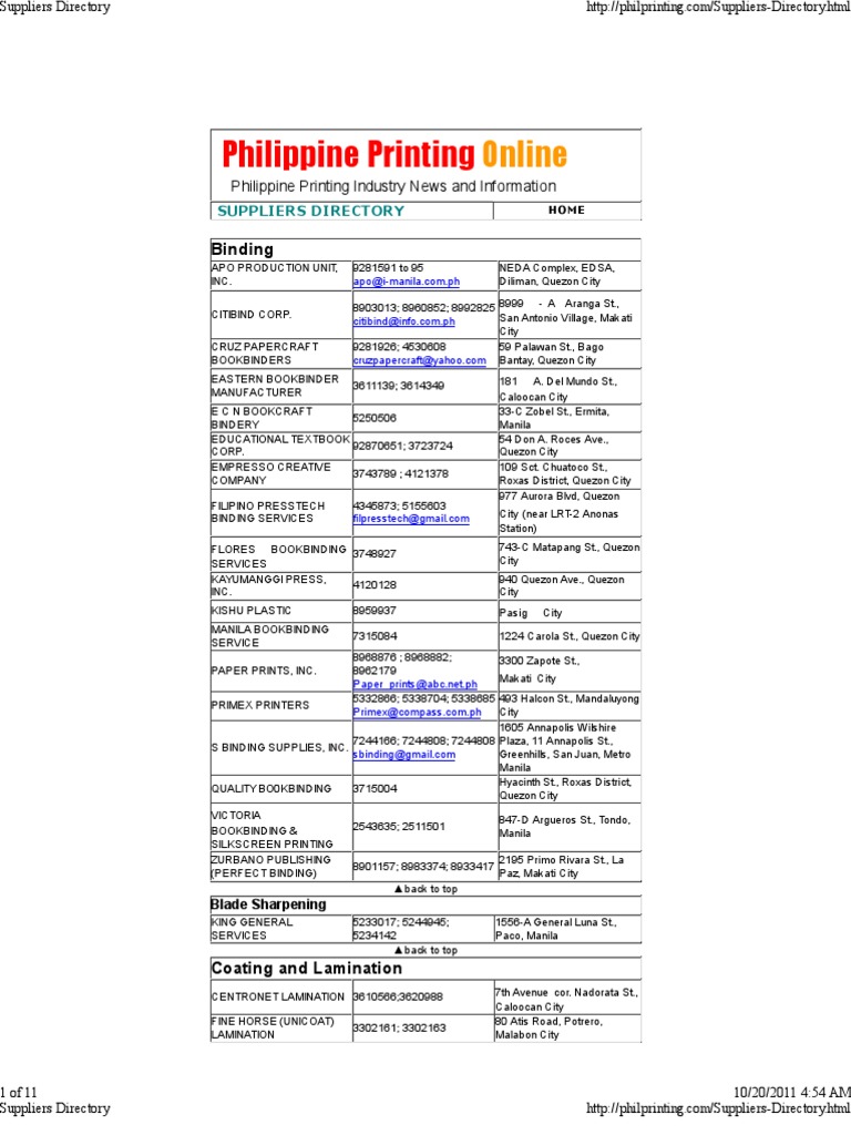 Printing Suppliers Directory Metro Manila Makati