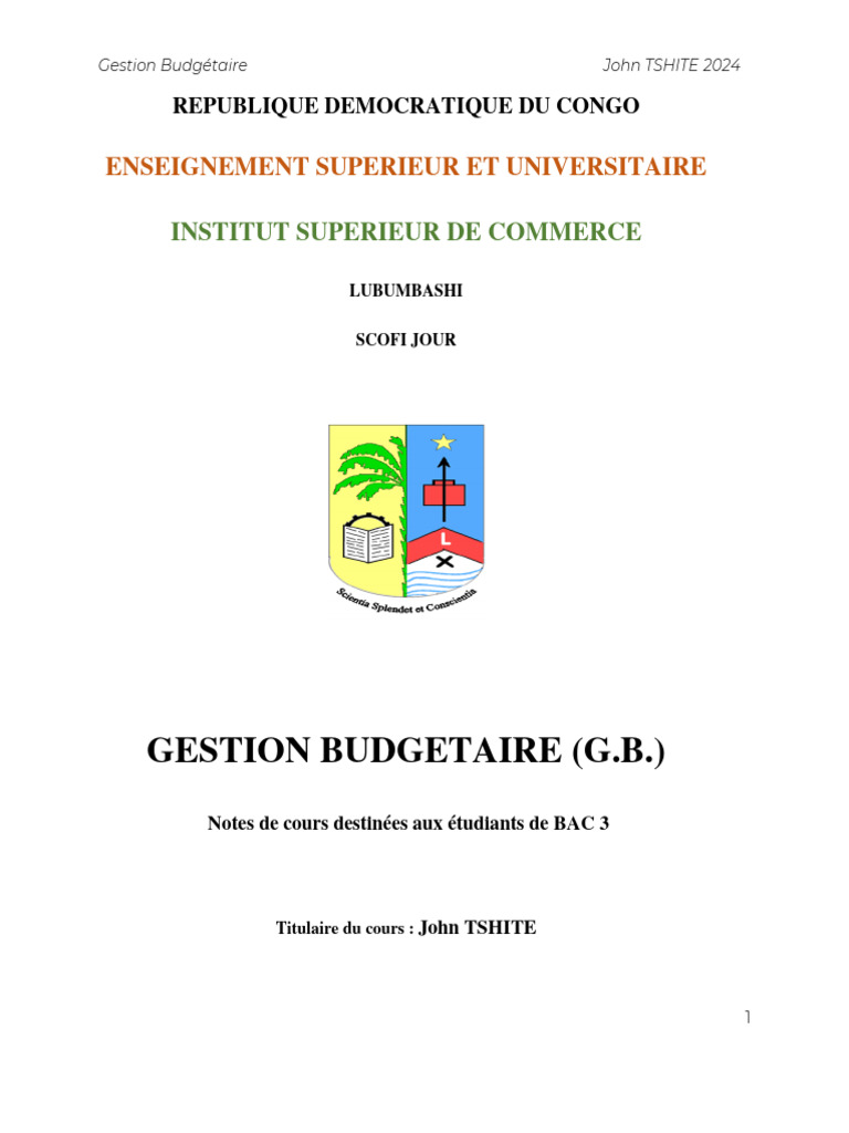 Cours de Gestion Budgetaire Edition Etudiant 2023-2024 | PDF | Business ...