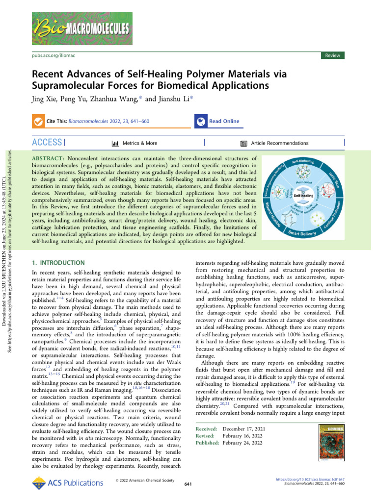 Xie et al 2022 recent advances of self healing polymer materials via