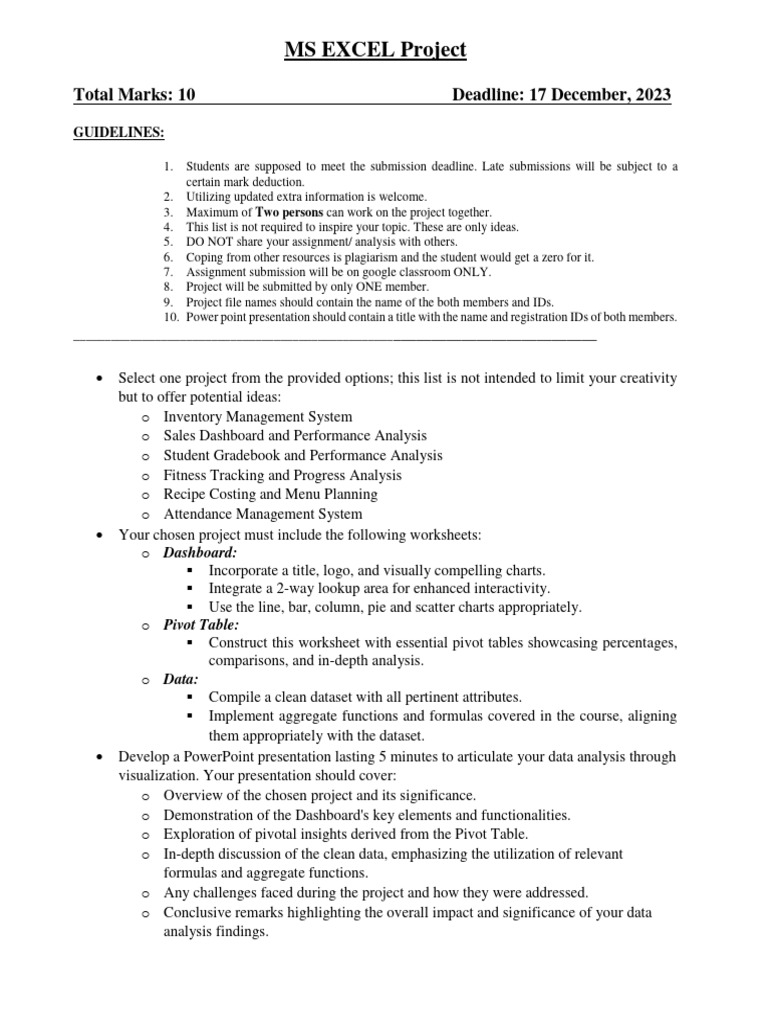 Ms Excel Project Pdf