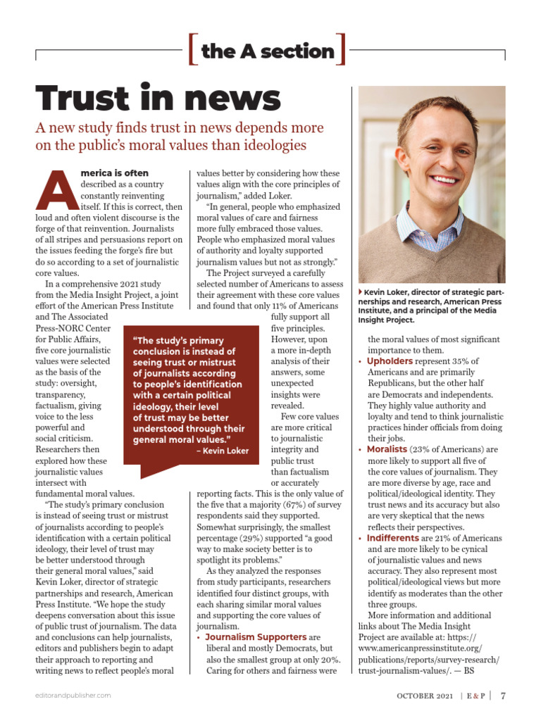 Trust in Journalism and Moral Values | PDF | Journalism | Publishing