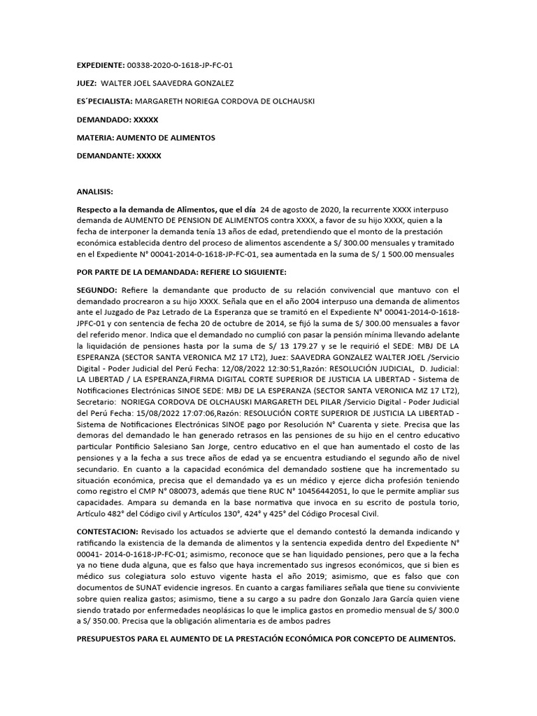 Aumento de Alimentos Sentencia | PDF | Costo de la vida | Pensión