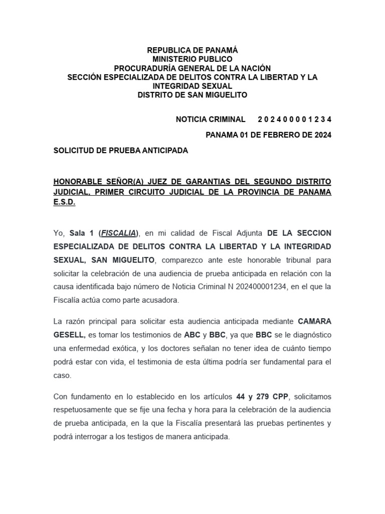 Solicitud De Audiencia Prueba Anticipada Pdf