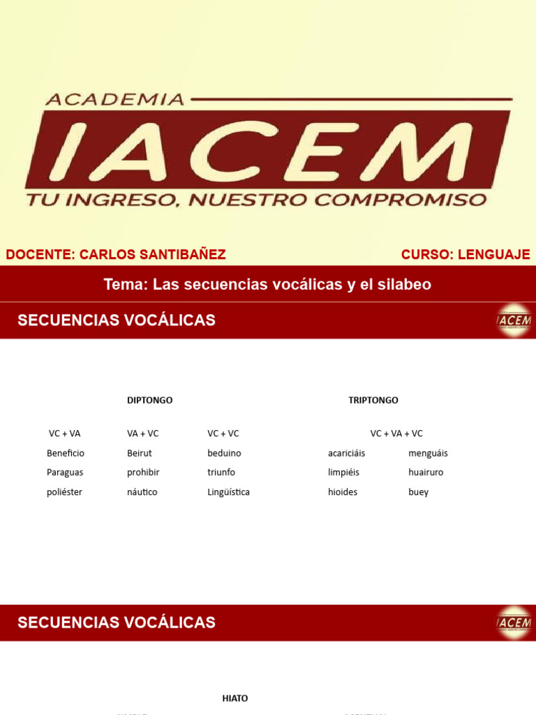 Secuencias Volcalicas y Silabeo | PDF | Sílaba | Vocal
