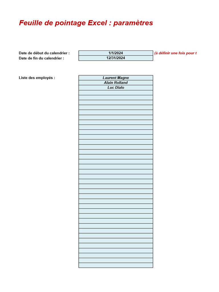 Feuille de pointage Excel 2024 gratuite | PDF