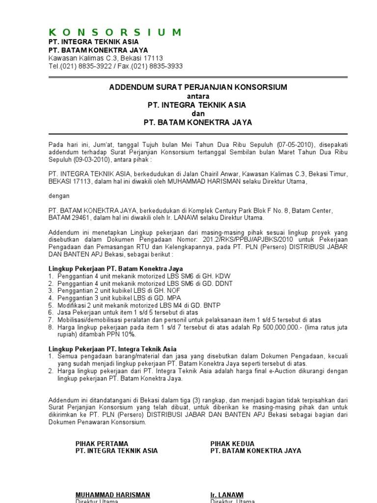 Contoh Surat Addendum Kontrak