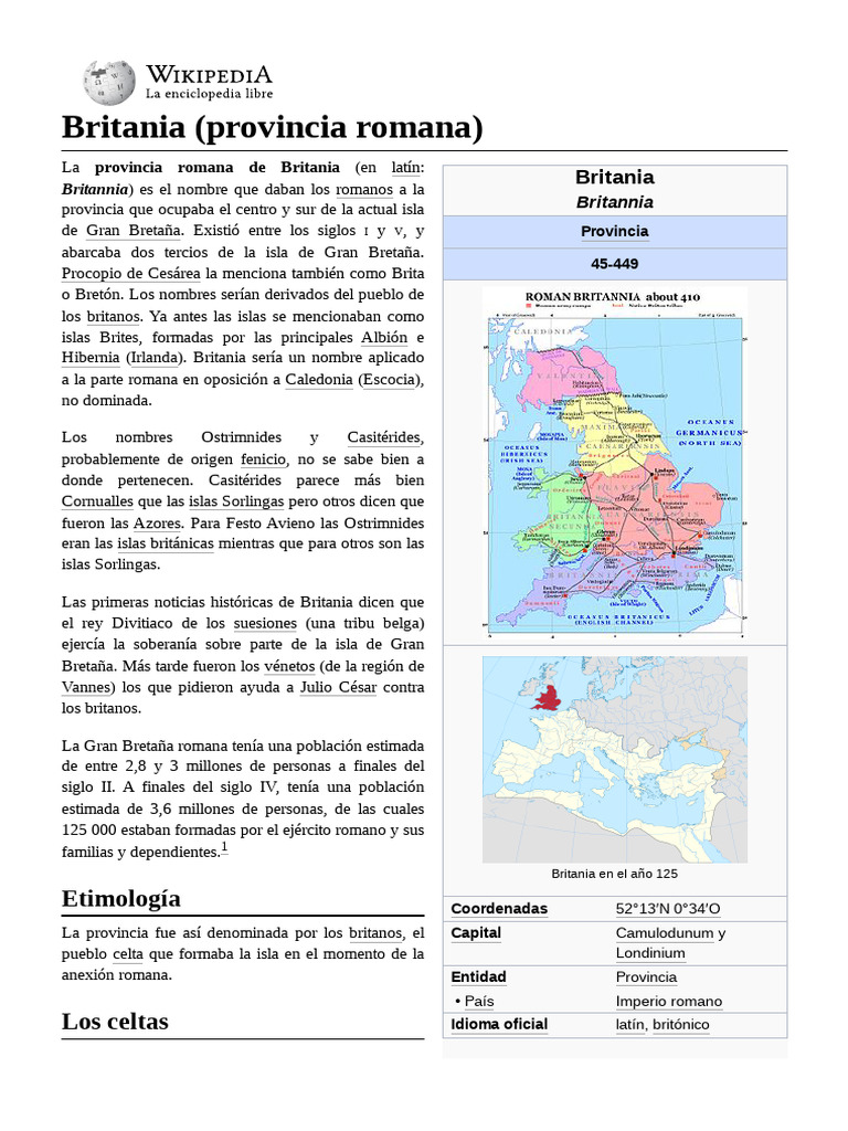 Britania (Provincia Romana) | PDF | Bretaña romana | Europa antigua