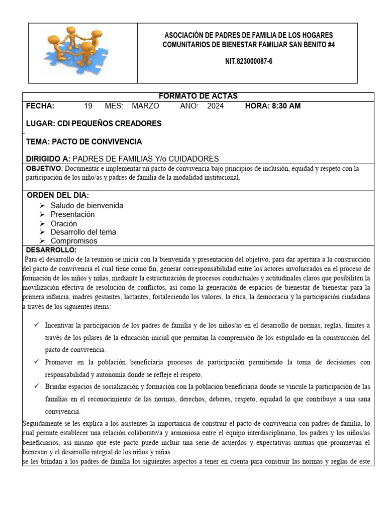 Acta Pacto de Convivencia Cdi Padres de Familia | PDF | Salud y bienestar