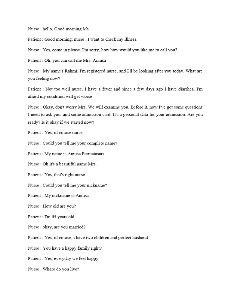 Nurse-Patient Admission Dialogue | PDF | Nursing | Clinical Medicine