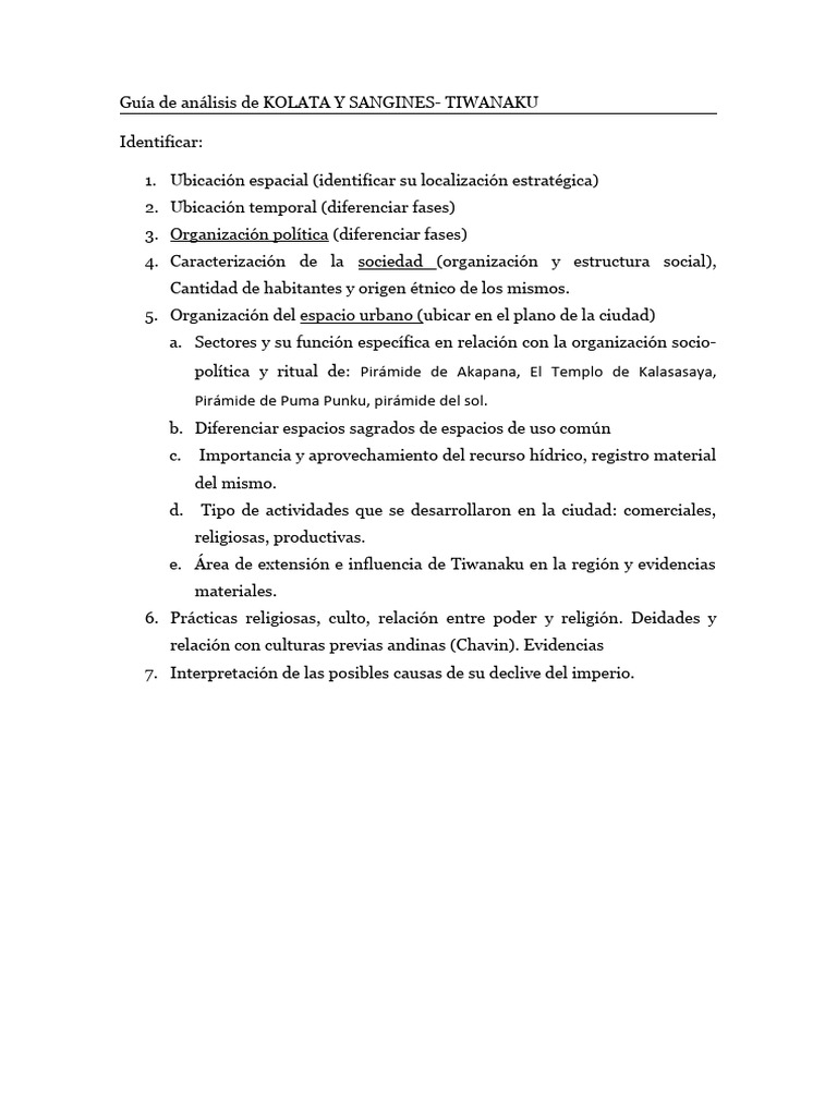 Análisis de Tiwanaku: KOLATA y SANGINES | PDF