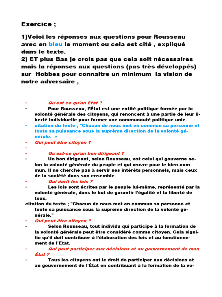 Rousseau et Hobbes : visions opposées | PDF | Thomas Hobbes | Liberté