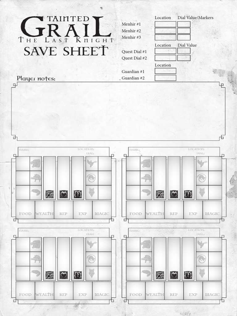 Tainted Grail Last Knight Save Sheet B5 ENG | PDF
