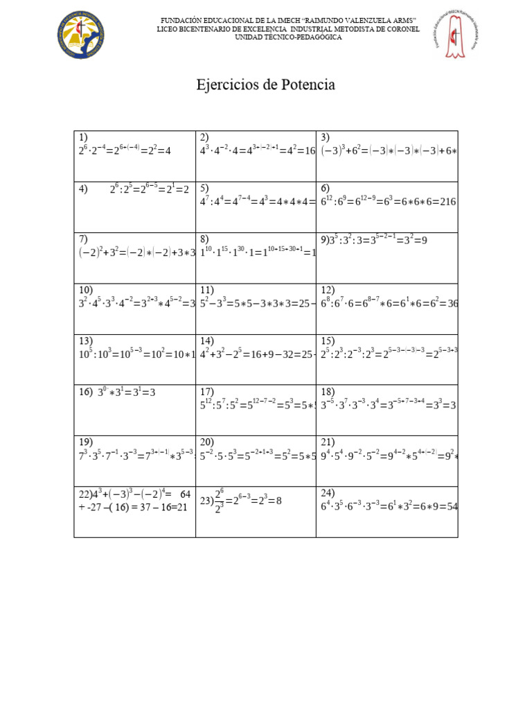 Ejercicios De Potencia 1 Pdf