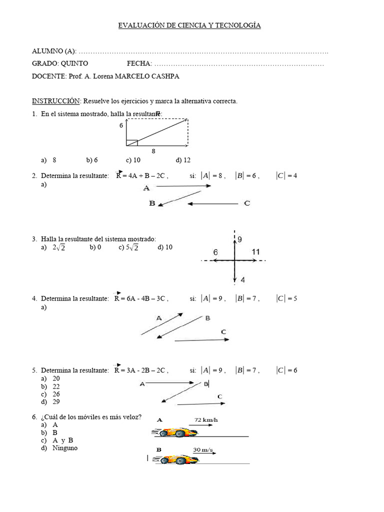 EVALUACIÓN DE C Y T 5to.. | PDF