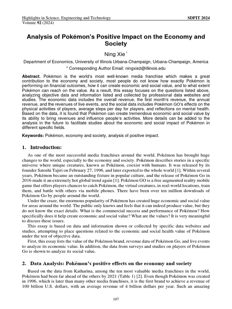 Analysis of Pokemons Positive Impact On The Econo | PDF | Pokémon ...