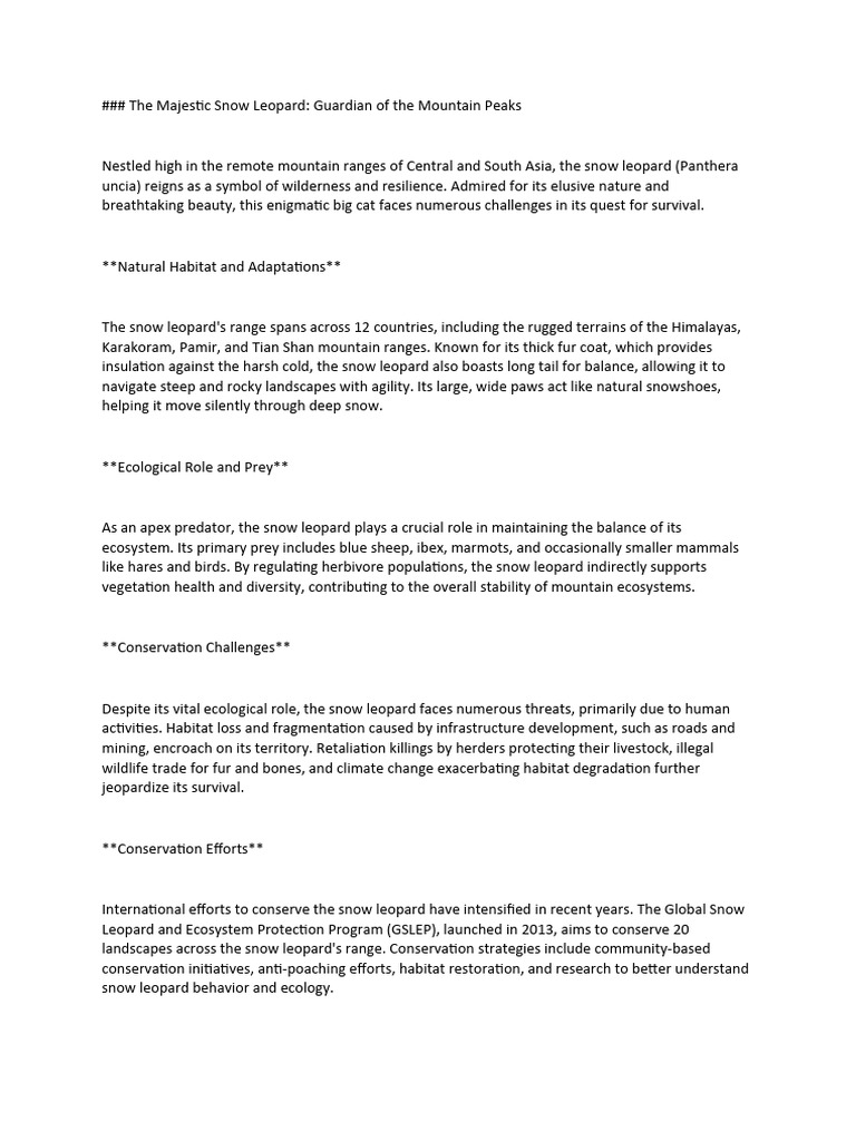 The Majestic Snow Leopard | PDF | Conservation Biology | Leopard