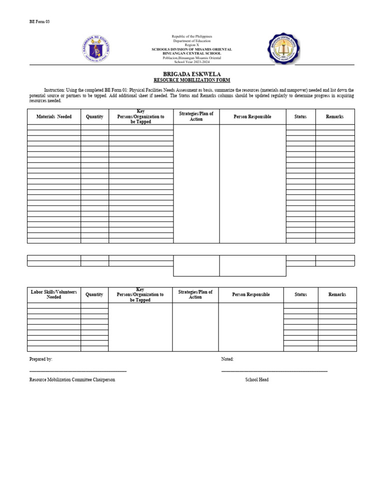 Be Form 3 Resource Mobilization Form 1 1 | PDF