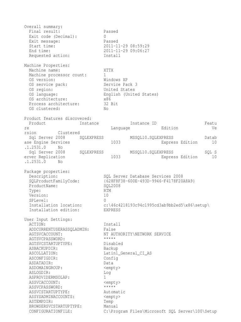 SQL Server 2008 Installation Summary | PDF | Microsoft Sql Server ...